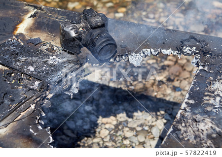 Forest fire spread to the camp of tourists. Forest fire spread to the camp of tourists. 57822419