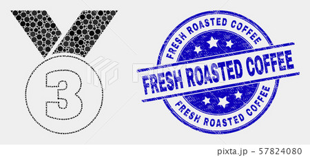 Vector Pixel Third Medal Icon and Scratched Fresh Roasted Coffee Seal 57824080