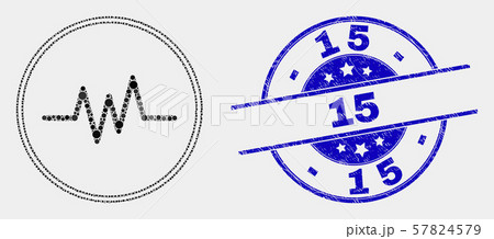Vector Dotted Pulse Signal Icon and Scratched 15 Seal 57824579