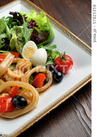 Seafood with greens and vegetables . catering menu 57825359