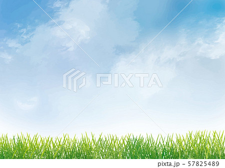 芝生 芝生 グラウンド 草原 背景 水彩 草 植物 青空 手描き 雲 空 雲 自然のイラスト素材 5754