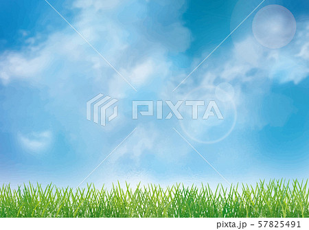 芝生 芝生 グラウンド 草原 背景 水彩 草 植物 青空 手描き 雲 空 雲 自然のイラスト素材