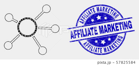 Vector Dot Links Icon and Scratched Affiliate Marketing Stamp Seal 57825584