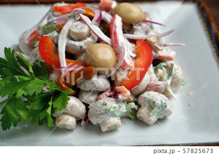 Salad with whole mushrooms . catering menu 57825673