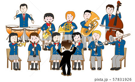 高校生の楽器演奏のイラスト素材