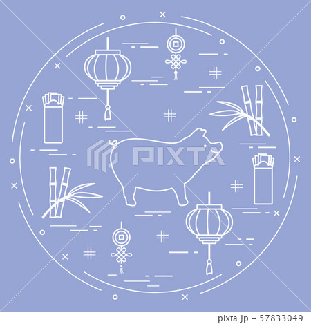 Happy New Year 2019 card Chinese New Year symbols 57833049