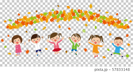 Pop kids jumping in the autumn leaves 57833148