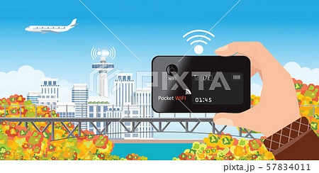 Human Holding Hotspot Pocket Wi Fi のイラスト素材