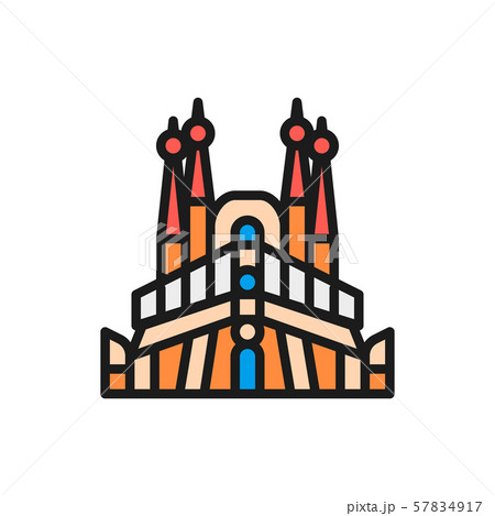 Vector Sagrada Familia, Spain, landmark flat color line icon. Vector Sagrada Familia, Spain, landmark flat color line icon. 57834917