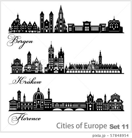 City in Europe - Krakow, Bergen, Florence. Detailed architecture. Trendy vector illustration. 57848954