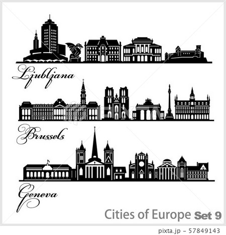 City in Europe - Ljubljana, Geneva, Brussels. Detailed architecture. Trendy vector illustration. 57849143