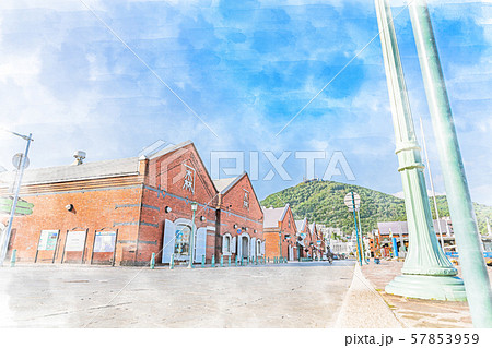 北海道の夏 函館 早朝の金森赤レンガ倉庫のイラスト素材