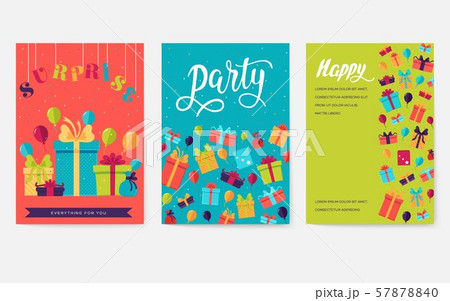 Gift information cards set. Surprise template of flyear, magazines, posters, book cover, banners Gift information cards set. Surprise template of flyear, magazines, posters, book cover, banners 57878840
