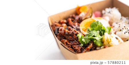 Japanese asian meal in a box of recycled paper 57880211