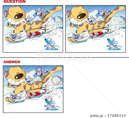 間違い探しクイズ、猫とネズミのスキー 間違い探しクイズ、猫とネズミのスキー 57886314
