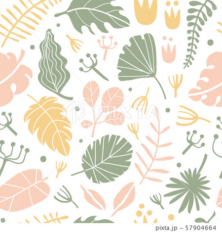 Tropical flowers and leaves seamless pattern 57904664