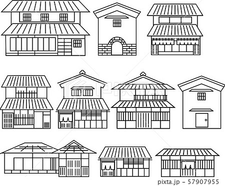 日本家屋 線画のイラスト素材