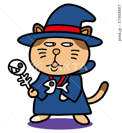 ハロウィン猫の魔法使いのイラスト素材