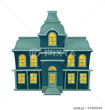 Blue sinister house with porch and balcony. Vector illustration. Blue sinister house with porch and balcony. Vector illustration. 57909595