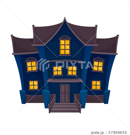 Dark blue spooky house with a gray roof and curved walls. Vector illustration. Dark blue spooky house with a gray roof and curved walls. Vector illustration. 57909650