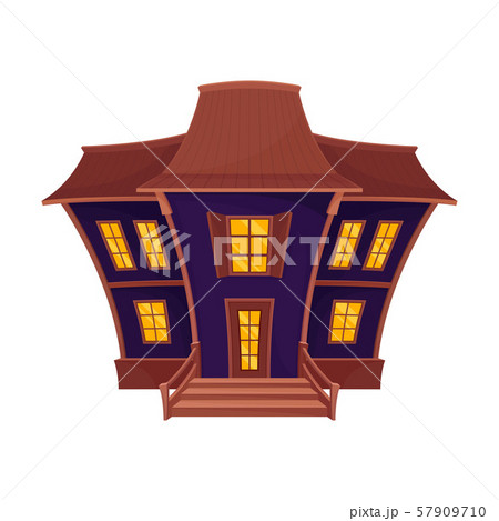 Dark purple spooky house with a brown roof and curved walls. Vector illustration. 57909710