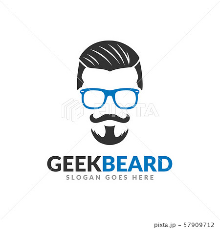 Beard geek logo design template, hipster glasses 57909712