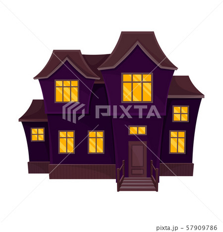 Dark purple spooky house with wooden porch. Vector illustration. Dark purple spooky house with wooden porch. Vector illustration. 57909786