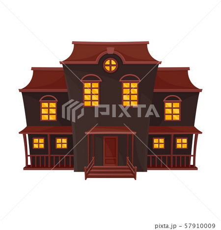 Dark blue spooky house with a brown roof. Vector illustration. 57910009