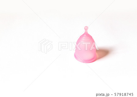 Pink menstrual cup on white background. Flat lay, Pink menstrual cup on white background. Flat lay, 57918745