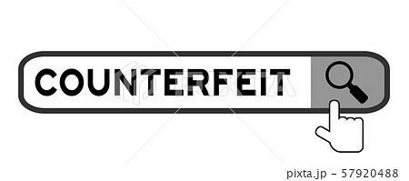 Hand icon over magnifier to find word counterfeit Hand icon over magnifier to find word counterfeit 57920488
