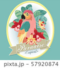 Tropical bird and flower on green background 57920874
