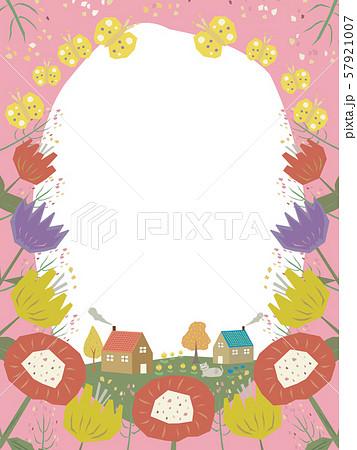 花のフレーム ピンク色 縦のイラスト素材