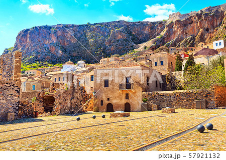 Monemvasia old houses view in Peloponnese, Greece 57921132
