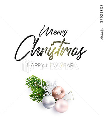 Black lettering. Christmas wreath and balls Black lettering. Christmas wreath and balls 57921338