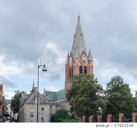 Red brick St. Nikolai church and old building. 57923336