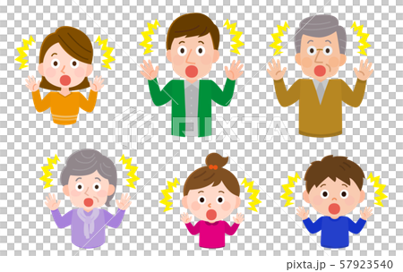 驚く　家族三世代　イラスト 57923540