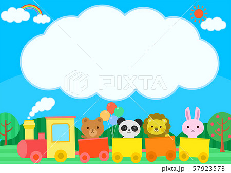汽車に乗る動物 かわいい 子供向け 雲 文字スペース イラストのイラスト素材
