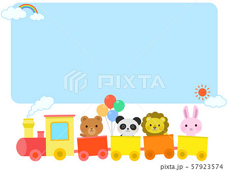 汽車に乗る動物 かわいい 子供向け 空 文字スペース イラストのイラスト素材