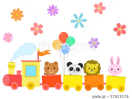 汽車に乗る動物 花 かわいい 子供向け イラストのイラスト素材