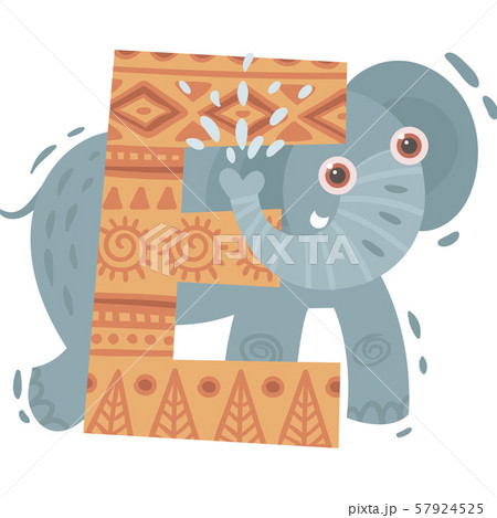 Cartoon elephant and letter E. Vector illustration on a white background. Cartoon elephant and letter E. Vector illustration on a white background. 57924525