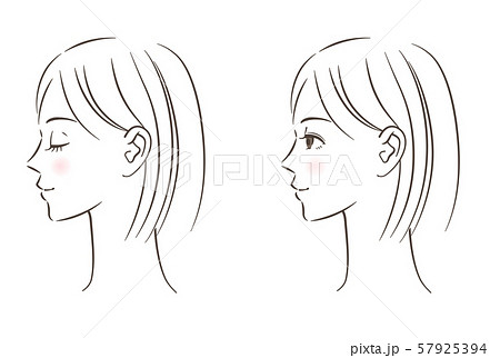 女性の横顔 線画 セットのイラスト素材