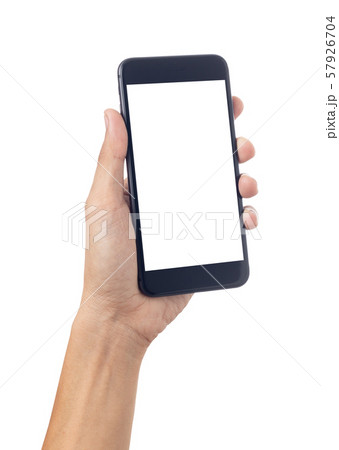 Hand man holding smartphone with blank screen Hand man holding smartphone with blank screen 57926704