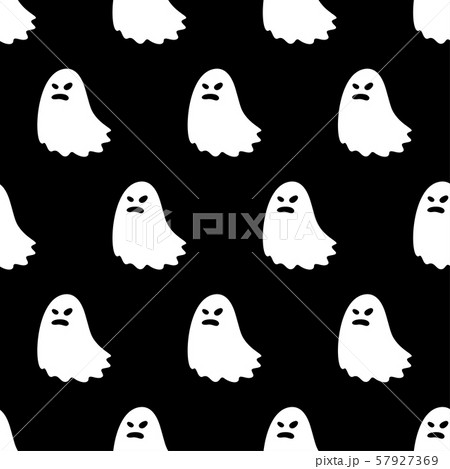 Seamless pattern with ghost characters on black background, vector illustration 57927369