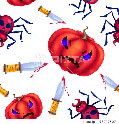 Seamless pattern for Halloween. Evil pumpkin, 57927507
