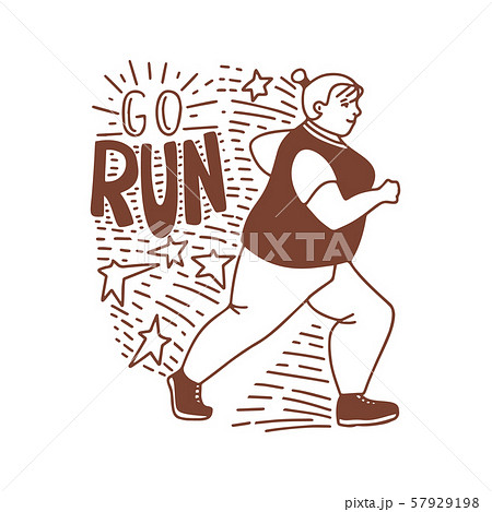 Running Obese Girl in Hand Drawn Doodle Style 57929198