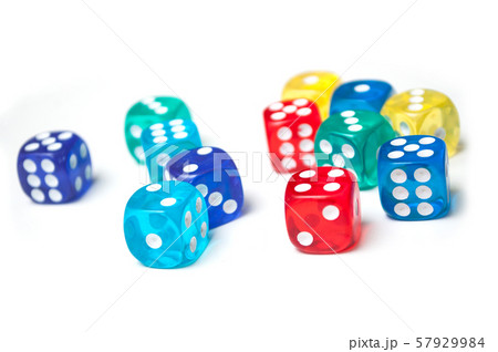 Closeup of colorful dices on white background 57929984