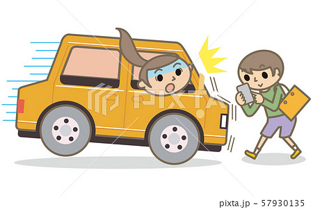 キッズ 歩きスマホ 車と衝突のイラスト素材