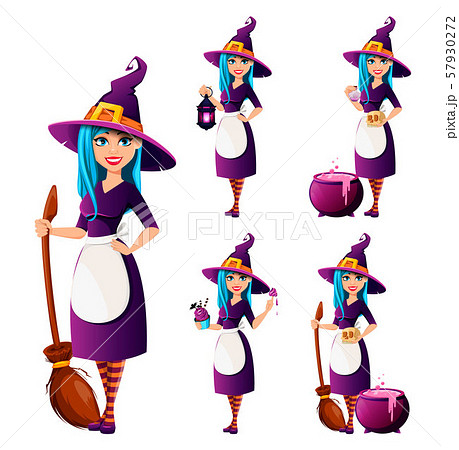 Halloween party. Beautiful lady witch 57930272