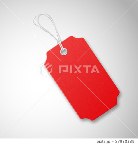 Red realistic textured sell tag with rope. 57930339