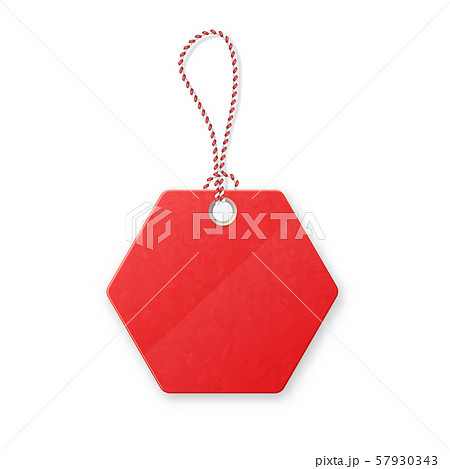 Red realistic textured sell tag with rope. 57930343